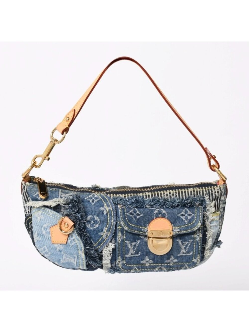 Louis Vuitton Pouch Patchwork Monogram Denim Blue